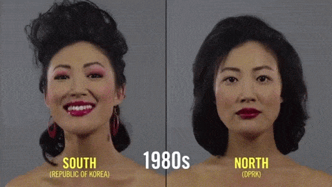 
Trong thập niên 80, phụ nữ Hàn Quốc thích lối trang điểm đậm và ấn tượng. Phụ nữ Triều Tiên thì quay lại với lối trang điểm nhẹ nhàng.