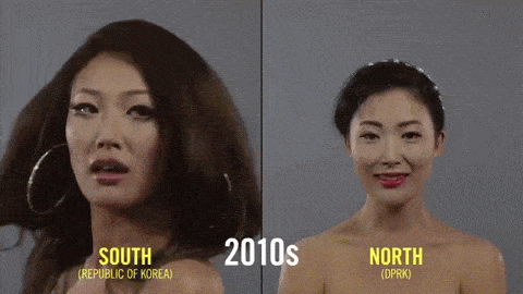
Những năm gần đây, phụ nữ Hàn Quốc ưa chuộng kiểu trang điểm đậm, mái tóc dài uốn lọn. Phụ nữ Triều Tiên chọn cho mình vẻ đẹp tươi sáng nhưng vẫn khá chặt chẽ theo quy định của quốc gia.