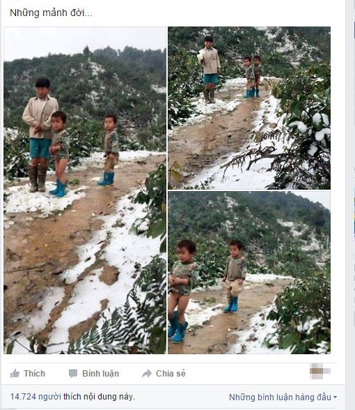 
Hình ảnh ba em nhỏ co ro trong giá lạnh được cư dân mạng chia sẻ. Ảnh: Chụp màn hình