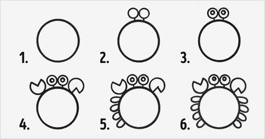 
1 hình tròn, 2 đôi mắt, 2 cái càng và 8 cái chân. Chỉ những nét vẽ đơn giản đã có thể khắc họa được hình ảnh chú cua đáng yêu.(Ảnh: Internet)