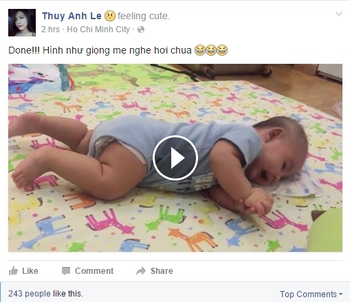 
Bà xã Đăng Khôi chia sẻ đoạn video clip trên trang facebook cá nhân. - Tin sao Viet - Tin tuc sao Viet - Scandal sao Viet - Tin tuc cua Sao - Tin cua Sao