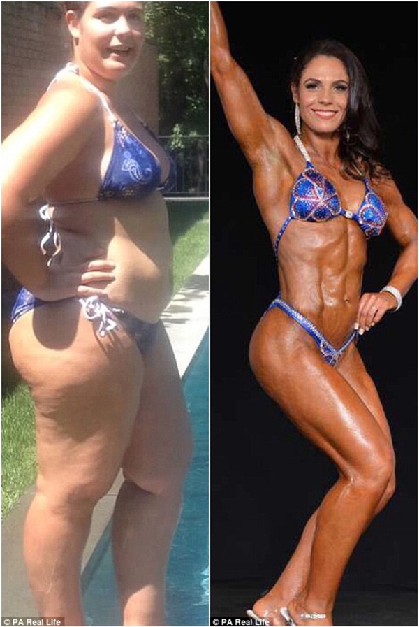 
 Nathalia Teixeira, 29 tuổi, một bà mẹ 2 con người Brazil hiện đang sống tại New York. Bên trái là hình ảnh Nathalia lúc còn nặng 120kg và bên trái là hình ảnh hiện tại – một cơ thể săn chắc chỉ nặng 69kg.