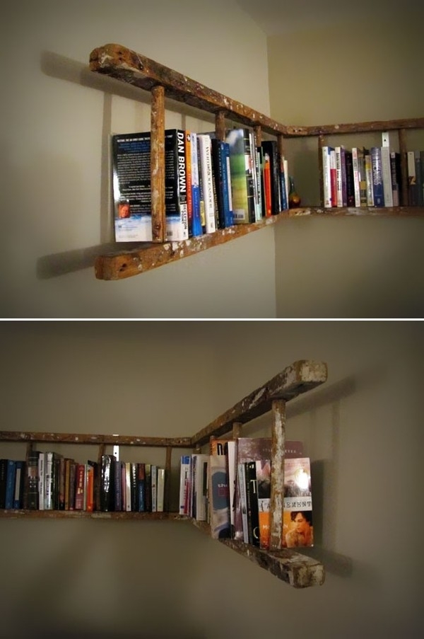 
Kệ sách làm từ thang gỗ. (Ảnh: Internet)