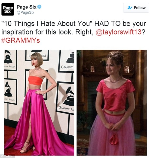 
Có phải trang phục của Taylor lấy cảm hứng từ nhân vật Bianca trong "10 điều mà tôi ghét ở bạn." (Ảnh: Internet) 