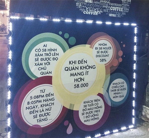 
Bảng nội quy toàn số 58 của một quán cafe ở Hà Nội.