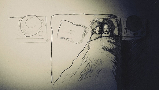 
Là giường đôi đấy nhưng hai người chỉ muốn rút sang một phía giường nằm ôm nhau ngủ cho ấm thôi. (Ảnh: Curtis Wiklund)