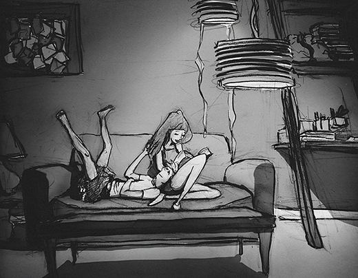 
Nàng đọc sách cho chàng, sau đó chàng chơi ghi-ta tặng lại nàng, rồi hứng chí vẽ một bức tranh thật lãng mạn. (Ảnh: Curtis Wiklund)
