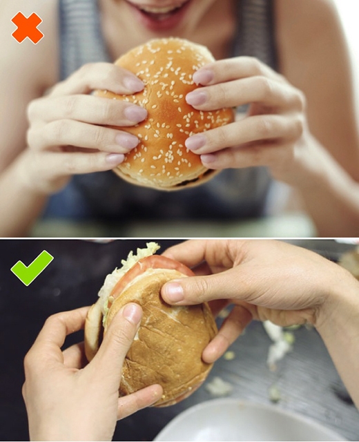
Nếu biết cầm đúng cách, món hamburger của bạn sẽ ngon "đến miếng cuối cùng". (Ảnh: Internet)