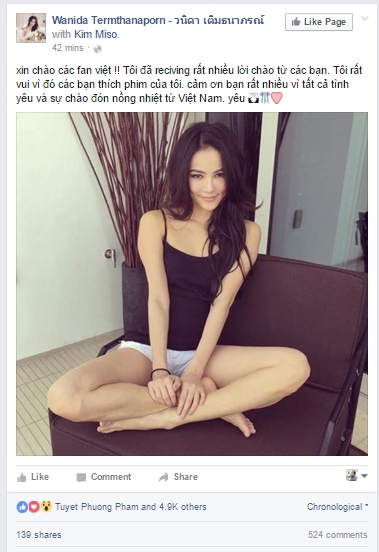 
Dòng trạng thái cảm ơn fan Việt của Katun trên trang cá nhân.