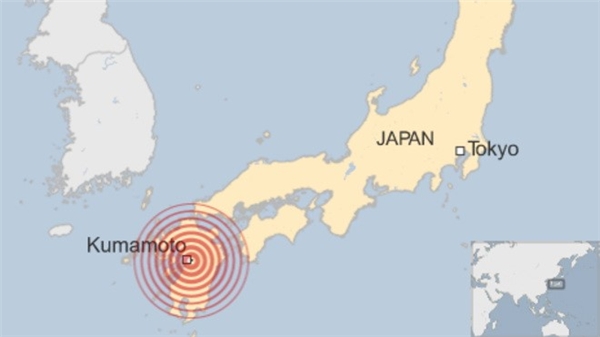 
Vị trí khu vực hứng chịu động đất trên bản đồ Nhật Bản. Đồ họa: BBC.
