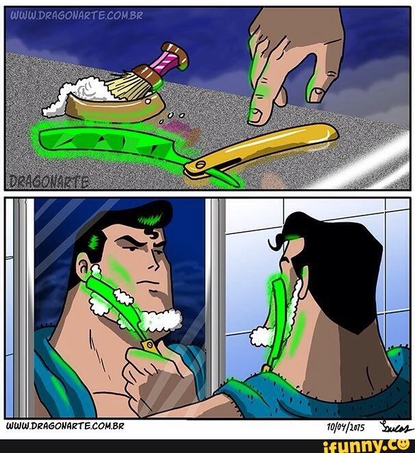 
Dao kéo bình thường chẳng thể nào cắt đứt được lông tóc trên người Superman, phải dùng đến dao làm từ Kryptonite.