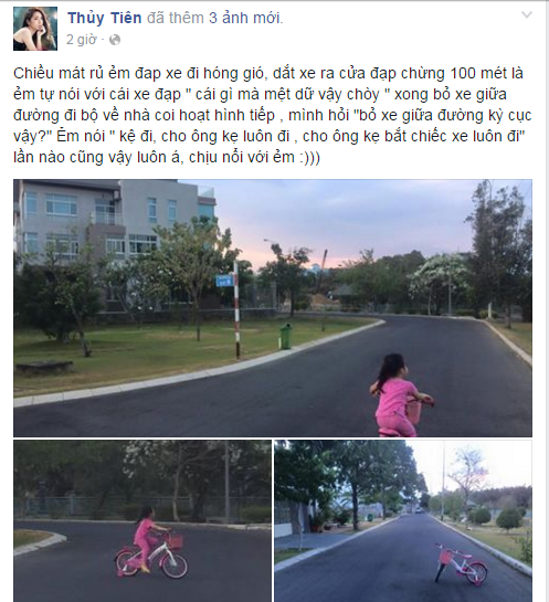 Fan tranh cãi khi Thủy Tiên để con gái vứt xe giữa đường