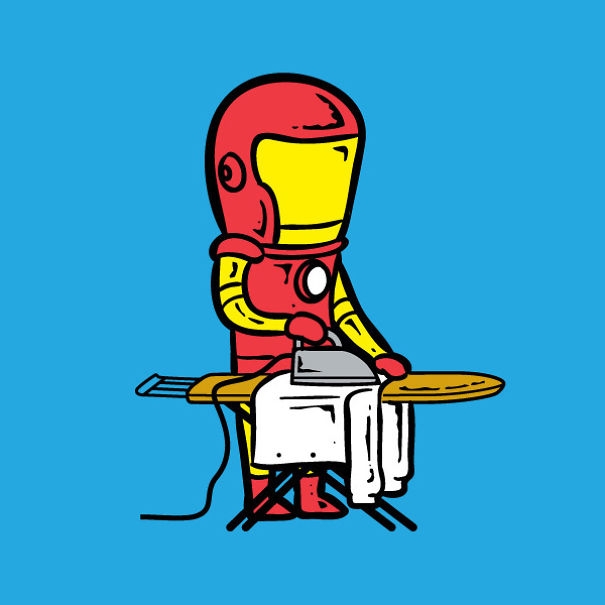 
Còn nghề nào hợp với Iron Man (Người Bàn Là) hơn việc giặt ủi đây!