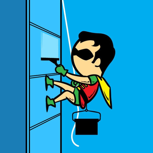 
Robin leo tường quá giỏi, anh nên sử dụng kỹ năng của mình để lau cửa kính cho các tòa cao ốc.
