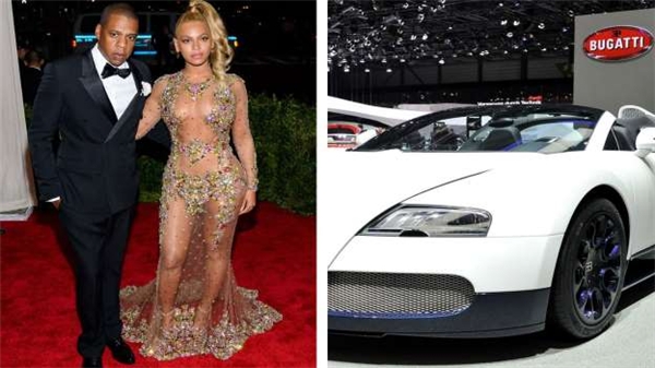 
Beyoncé từng mua một bộ leggings và bra bằng vàng của Balenciaga có giá 100.000 đô (2 tỷ đồng), mua cho ông xã Jay-Z một chiếc phi cơ 40 triệu đô (hơn 981 tỷ đồng) và một chiếc siêu xe Bugatti Veyron Grand Sport 2 triệu đô (44,5 tỷ đồng). Jay-Z cũng tự thưởng cho mình một bộ sâm panh Armand de Brignac với giá 300 đô (6,6 triệu đồng) một chai.