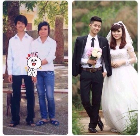
Hình ảnh Khánh Ly - Văn Hải từ thời còn đi học và ngày chụp ảnh cưới. (Ảnh: NVCC)