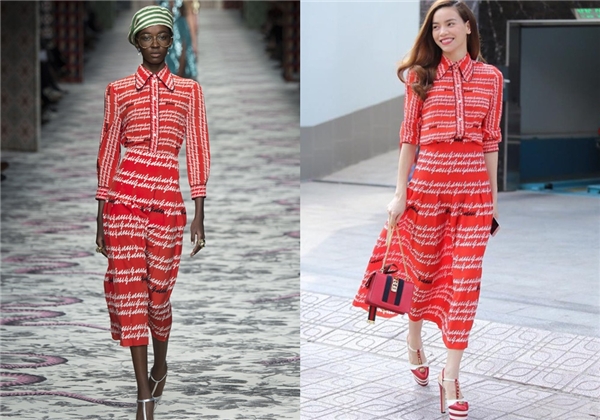 
Cách phối trang phục tông xuyệt tông của Hồ Ngọc Hà “ăn đứt” người mẫu trình diễn cho Gucci.