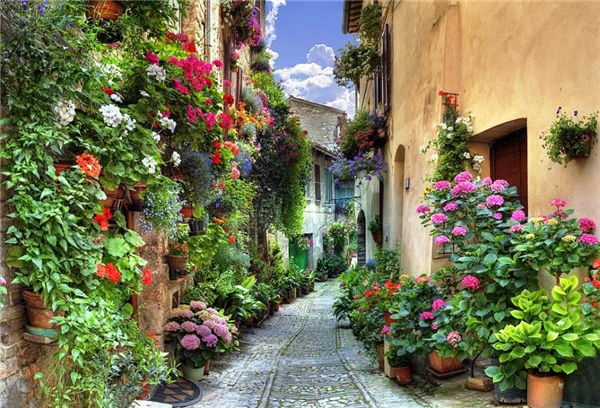 
Nhìn từ xa, thị trấn trung cổ tại Spello như một bức tranh điểm xuyết bằng những chậu hoa xinh xinh hai bên đường. Hằng năm, thị trấn nhỏ lại thu hút hàng triệu lượt khách đến tham quan và thưởng ngoạn vẻ đẹp nơi đây.