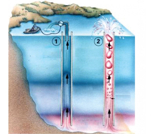 
Để khử CO2 cho hồ, các nhà khoa học cắm vào lòng hồ các ống nhựa rồi hút nước trong ống, CO2 sẽ theo đường ống phun ra ngoài.