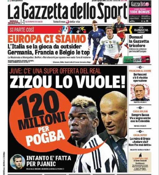 
Trang nhất của tờ La Gazzetta dello Sport
