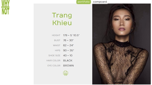 
Profile của Trang Khiếu trên website của Why Not Models.