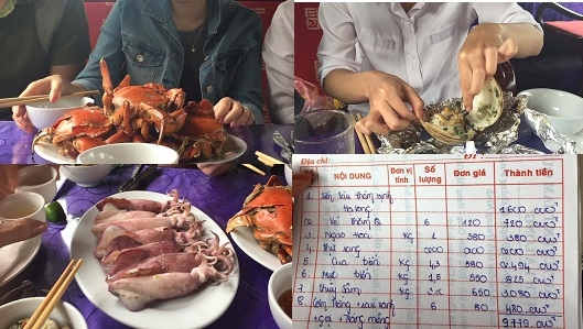 
Một bữa ăn hải sản trị giá gần 9 triệu rưỡi tại Vịnh Hạ Long. (Nguồn Internet)
