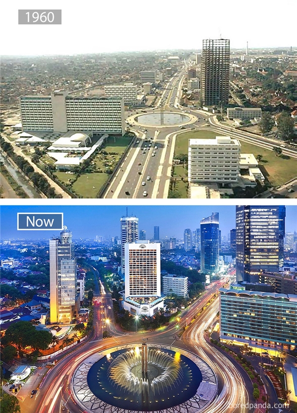 
Thủ đô Jakarta nay đã thêm phần sinh động nhờ những tòa nhà cao tầng và nhịp sống hiện đại. (Ảnh: Bored Panda)