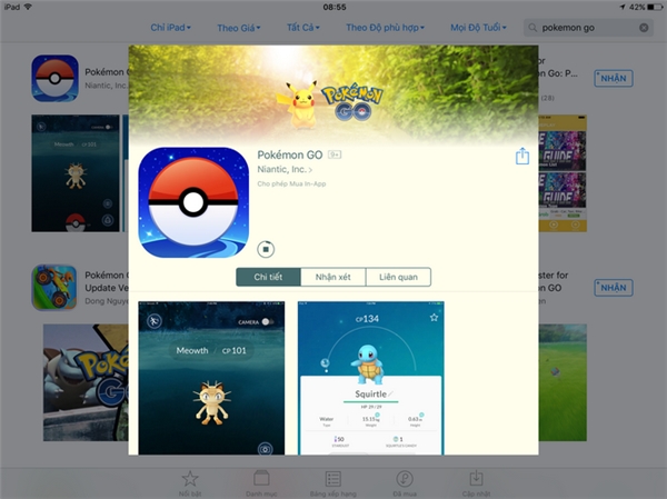 
Pokémon GO trên App Store. (Ảnh: internet)