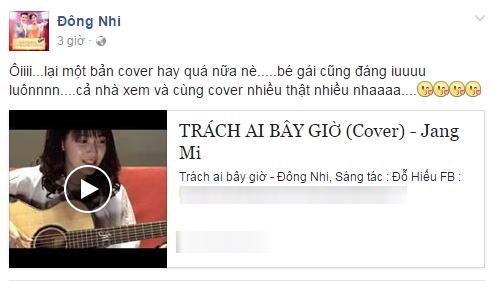 

Đông Nhi cũng chia sẻ bản cover Trách ai bây giờ của nàng hot girl Jang Mi trên trang fanpage. - Tin sao Viet - Tin tuc sao Viet - Scandal sao Viet - Tin tuc cua Sao - Tin cua Sao