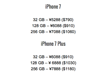 
Giá bán cụ thể của iPhone 7 và iPhone 7 Plus. (Ảnh: internet)