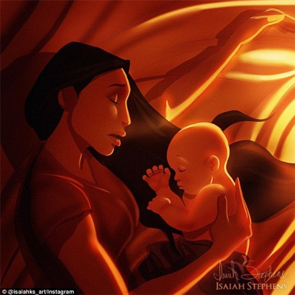 
Mẹ Pocahontas đang dịu dàng hát ru đưa con vào giấc ngủ.