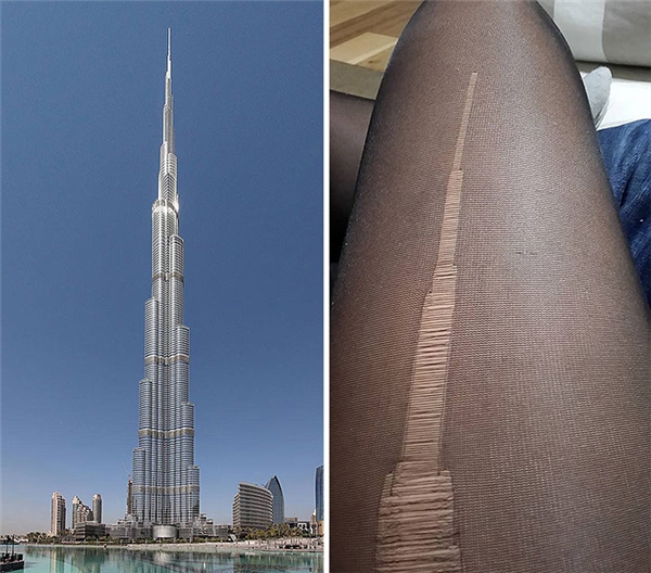
Ngay cả đến vết rách trên tất da cũng giống y chang tòa nhà chọc trời Burj ở Dubai. Cuộc đời này cũng kì diệu quá rồi.