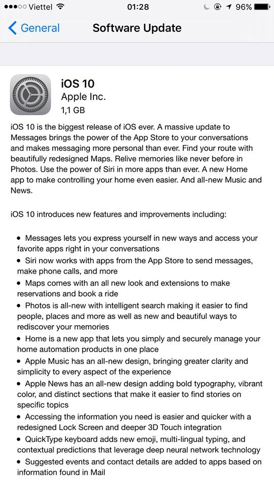 
Chi tiết cập nhật bản iOS 10. (Ảnh: internet)