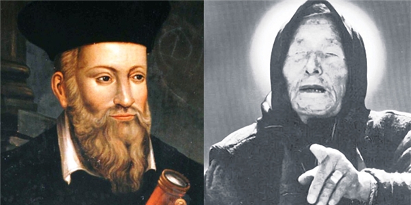 
Chân dung hai nhà tiên tri nổi tiếng ông Nostramadus (bên trái) và bà mù Vanga