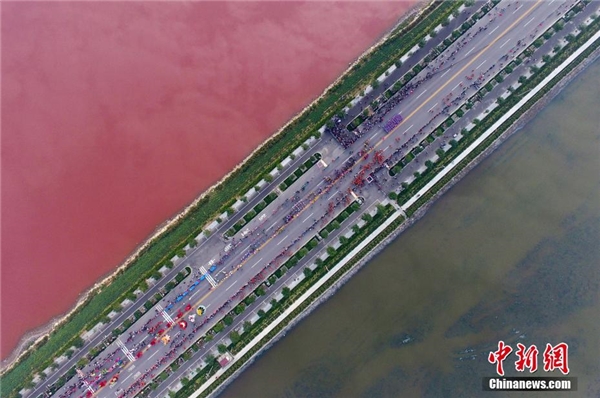 Hồ nước muối cổ đại tại Vận Thành, Sơn Tây bỗng nhiên chuyển sang màu hồng một cách bí ẩn.