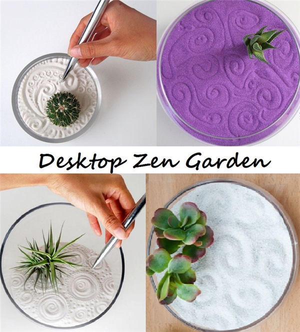 
Vườn cây mini: Bạn vừa có cây xanh trên bàn làm việc của mình, vừa có thứ để giải trí bằng cách dùng bút vẽ trên cát.