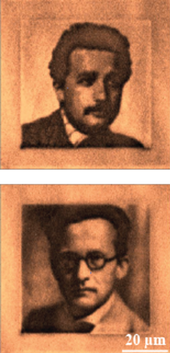 
Albert Einstein và Erwin Schrödinger, nhà nghiên cứu mã hóa hình ảnh rên kim cương bằng cách thêm và bớt electron với laser xanh và đỏ. (Ảnh: internet)