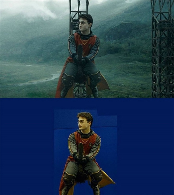 
Harry Potter đang cưỡi chổi và hình dung mình đang bay giữa khung cảnh rộng lớn trong một trận đấu Quidditch của thế giới phù thủy.