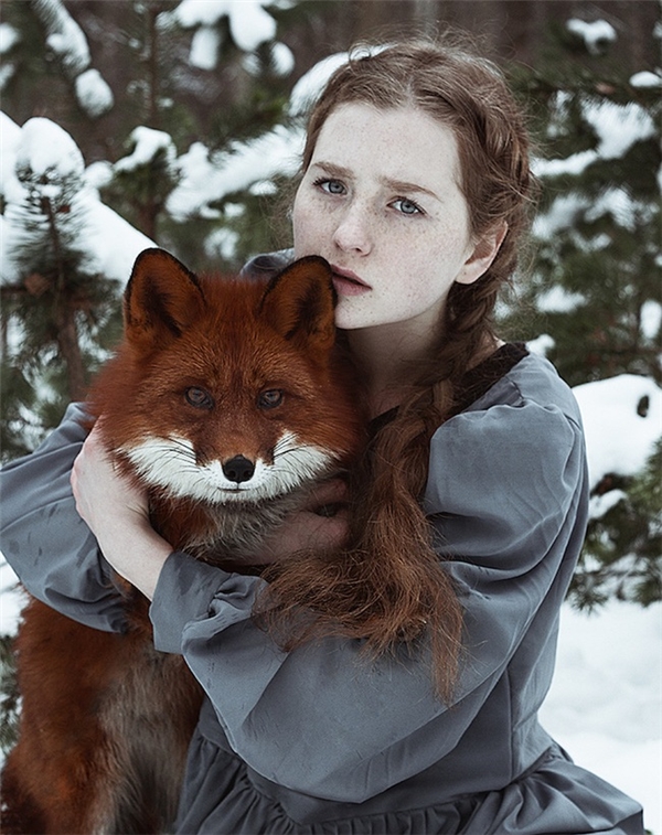 Không chỉ có đôi mắt xanh xám của cô gái mà cả đôi mắt rực lửa của chú cáo đỏ đều khiến người xem mê mẩn.