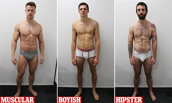 Từ trái sang: anh chàng cơ bắp, anh chàng có thân hình gầy gò như mới dậy thì, và anh chàng mảnh khảnh dáng thể thao.