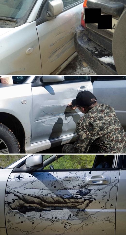 
Ở Nga, một người đàn ông đã tận dụng những vết xước trên cửa xe hơi để vẽ nên một bức tranh bờ hồ tuyệt đẹp.