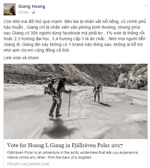 Chỉ còn 1 ngày duy nhất để vote cho người Việt chinh phục Bắc Cực