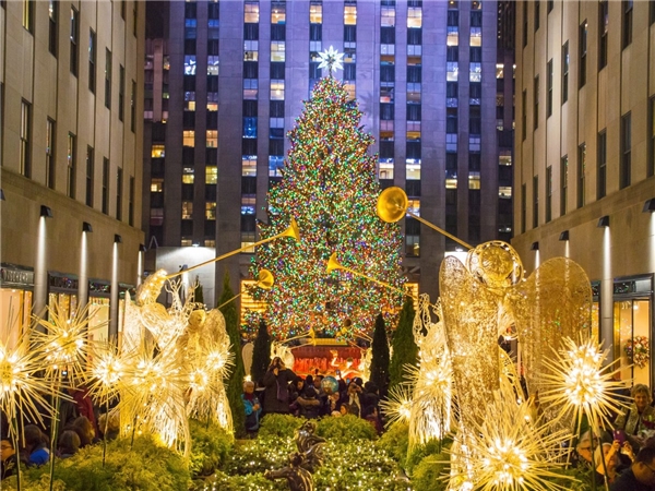 Đây là một trong những cây thông Noel nổi tiếng nhất thế giới nằm tại trung tâm Rockefeller. Được trang hoàng với hơn 50.000 chiếc đèn LED, cây thông cao 28m sẽ là tâm điểm của Giáng Sinh năm nay. Được biết, cây thông cao lớn này được lấy từ thành phố Oneonta, phía nam hạt Otsego thuộc bang New York.  