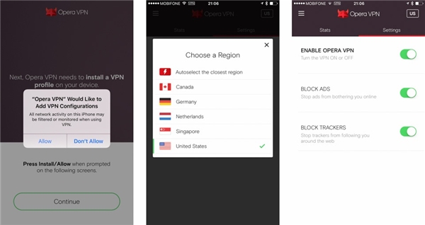 
Dùng ứng dụng Opera VPN để cải thiện tốc độ truy cập.