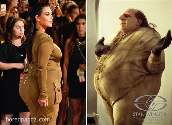 
Thời trang của Kim Kardashian luôn là đề tài bàn tán không chán của khán giả. Bộ váy màu nâu sang chảnh của mỹ nhân này lại được mang ra đối chiếu với hình ảnh của dị nhân béo ị Penguin. Và thật bất ngờ, giống nhau đến 90% đấy!