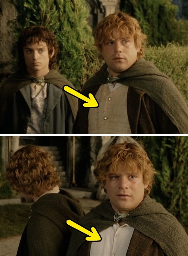 
The Lord of the Rings: The Return of the King (2003): Trong cảnh từ biệt, chiếc áo vest của Sam bất ngờ biến mất trong nháy mắt. Chắc anh chàng cởi nó ra tặng lại cho cậu bạn Frodo để đường xa ấm thân đó mà.